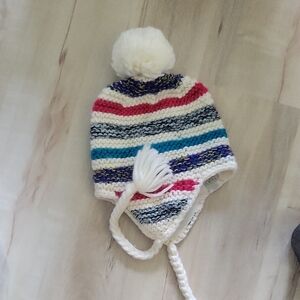 Striped Kids Pom-Pom Hat with Ear Flaps